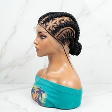 Ready To Wear Braided Bun Wig. Black Large Cornrow Braids. Full Lace Baby Hair.
