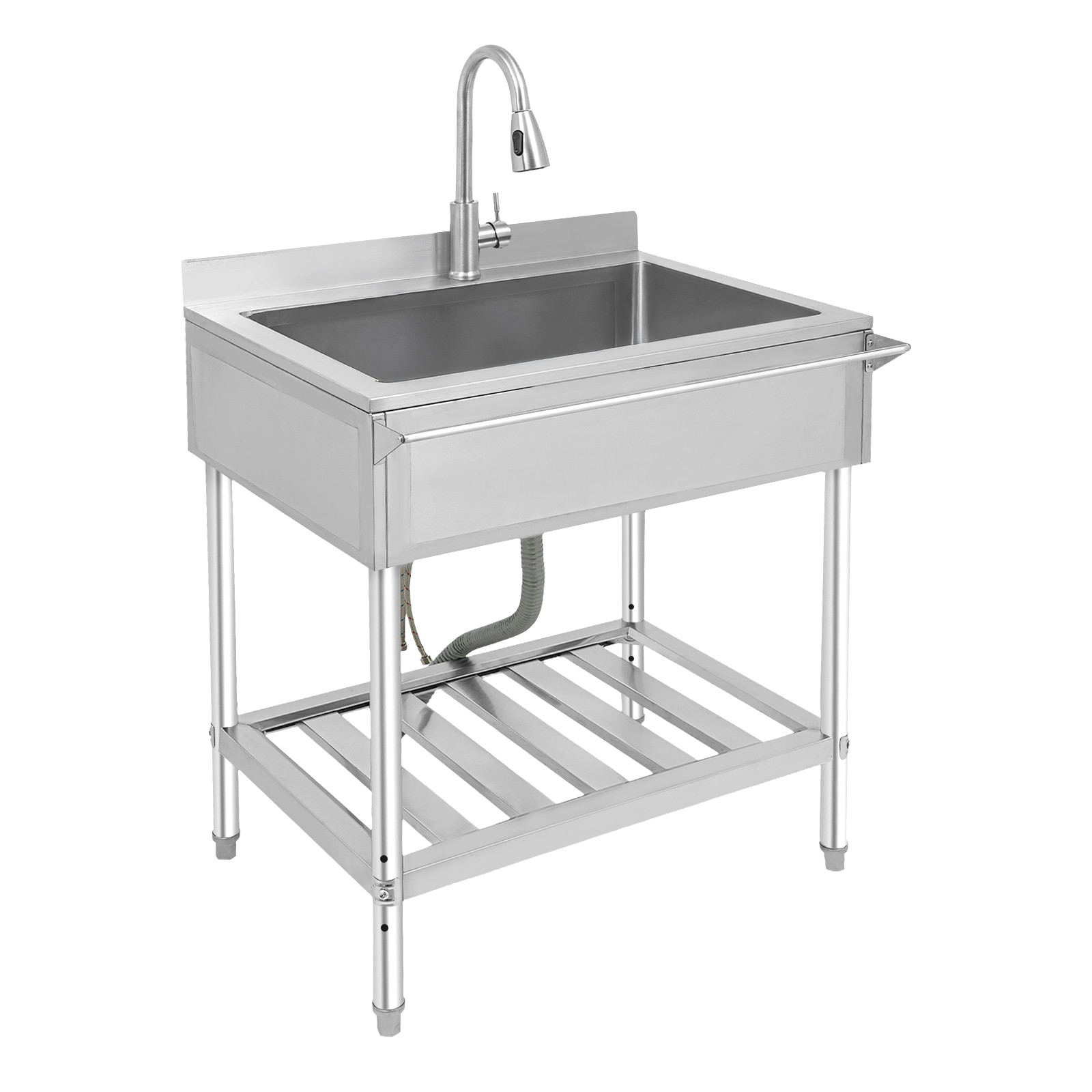 Free Standing Kitchen Sink Single Bowl Sink Stainless Steel Utility Sink Silver