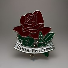 Vintage British Red Cross Rose Enamel Pin Badge Charity Fundraising Set