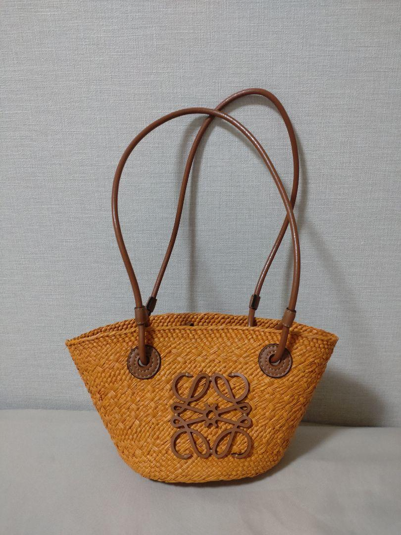 LOEWE Basket Bag Mini anagram Straw Orange Brown Women's
