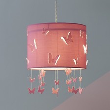 Home Kids Pink Butterflies Drum Lampshade - 25cm