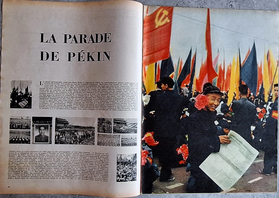 CHINE MAO TSE TOUNG FÊTE 1 MAI PEKIN 1957 OLD PAPER PRINT PRESSE CUT  REPORTAGE - Immagine 2 di 4