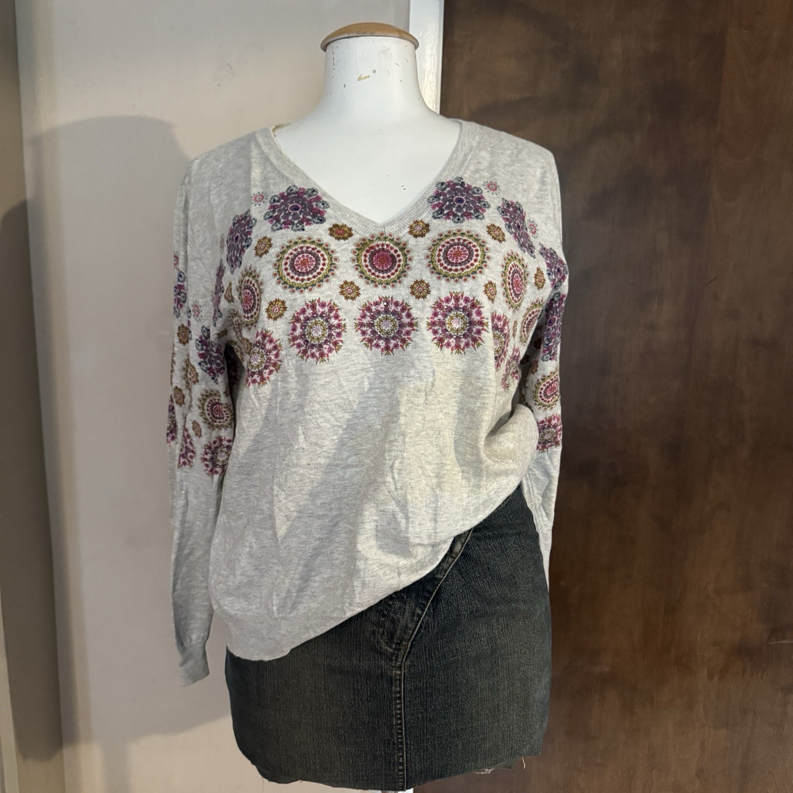 Desigual Women's Gray Geometric Paisley Sweater P… - image 1