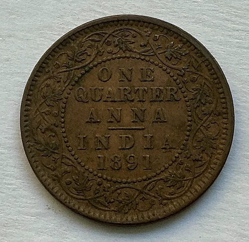 1891 British India Quarter Anna — photo from the most recent tracked eBay sale