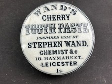 61164 Old Vintage Antique Ironstone Printed Pot Lid Tooth paste Leicester Wand