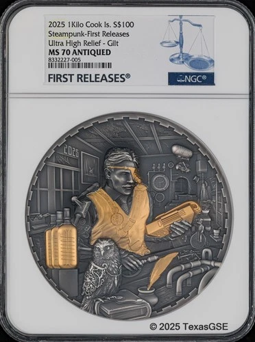 2025 Cook Islands $100 Steampunk Science Lab 1Kg Silver NGC MS70 First Release
