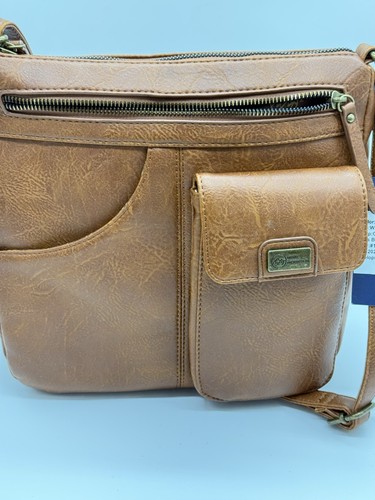 WHITE MOUNTAIN WOMEN'S SADDLE BROWN LEATHER PURSE WITH CROSSBODY STRAP - WMH196 - Picture 8 of 11