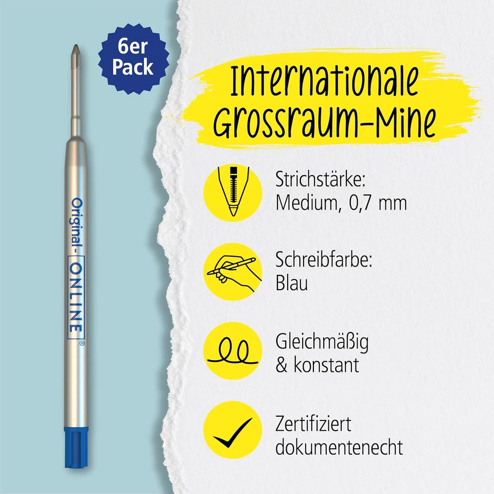 ONLINE Schreibgeräte 6 Kugelschreiberminen Blau, G2-Format Strichstärke Medium,  - Bild 2 von 4