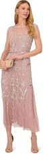 Adrianna Papell Womens Beaded Ankle Length Dress, Dusted Petal/Ivory 24w
