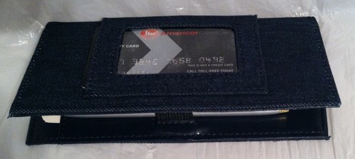 Checkbook Cover Set Of 2 W/ Pens two tone denim cotton id window New - Picture 3 of 8