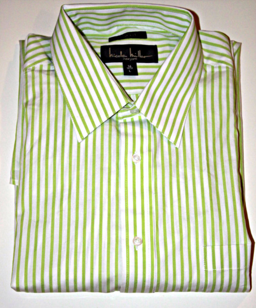 Green Striped Shirt White Collar Men's Green Cotton & Linen Short — free download