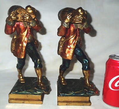 ANTIQUE PROHIBITION ERA BRONZE CLAD RUM RUNNER BOOTLEGGER MAN WHISKY BOOKENDS