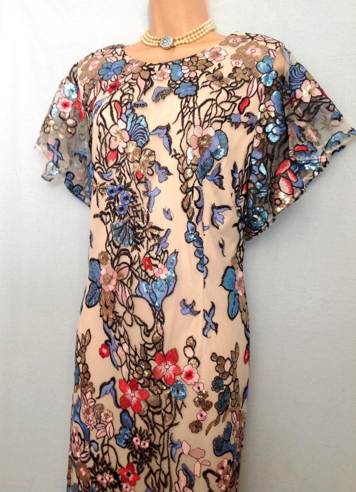 Bnwt GINA BACCONI (18) rrp £320 Multicoloured Embroidered Sequin Cocktail Dress image 5