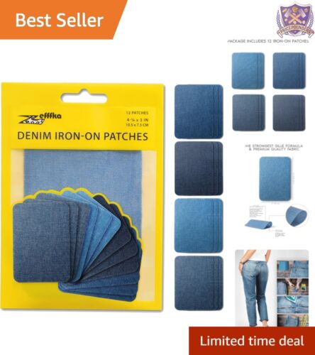 All-in-One Denim Repair Kit: 12 Iron-On Cotton Patches, Washable & Effortless