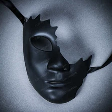 Unpainted Half Face Cracked Phantom Masquerade Mask Black Venetian Party Mask