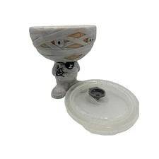 Mummy Halloween Goblet Bowl with Steamer Lid Wine Glass Ceramic 5.75"T