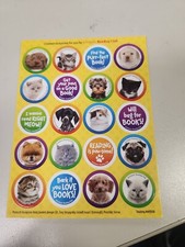 Dog and cat reading Sticker Sheet 20 stickers cute puppy puppies kitty kitten