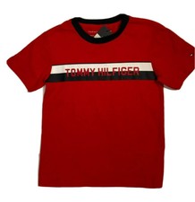 Tommy Hilfiger Boy Short Sleeve Banner Stripe T-Shirt Red Kids Size 5