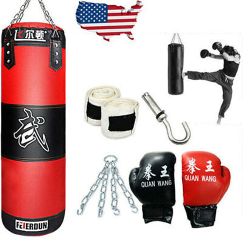 Full Heavy Boxing Punching Bag (Empty) Training Gloves Set Kicking Workout GYM