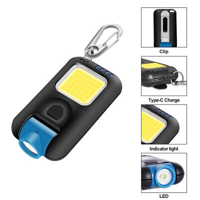 Mini COB LED Keychain Work Light Flashlight Pocket Torch USB Rechargeable Hiking