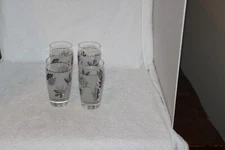Libbey MCM Leaf Design Silver / Gray Lot of4  Glasses, 12 ounces
