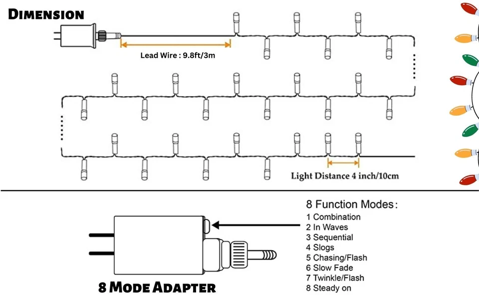 500LED 50M Chasing Christmas Party String Lights with 8 Functions & Memory - image 3 of 4