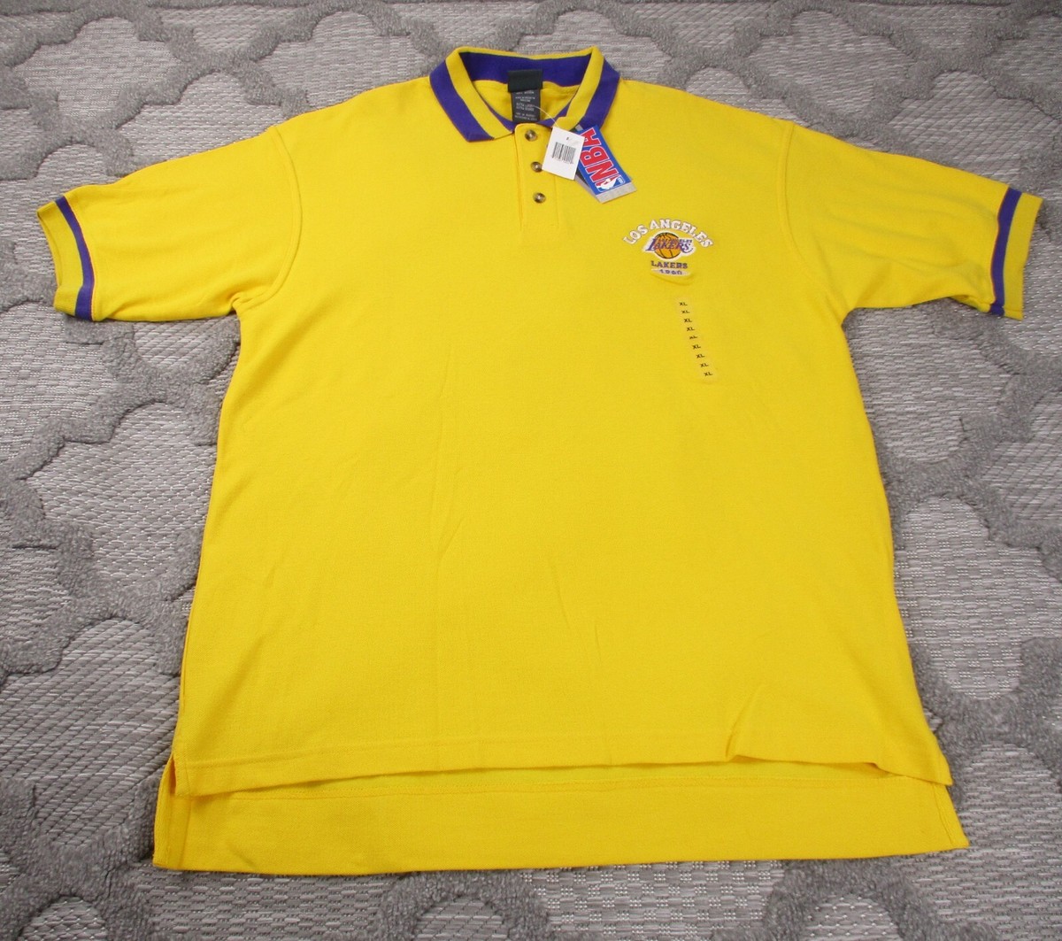 Vintage Los Angeles Lakers Polo Shirt Mens XL Yellow Basketball