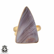 Size 10.5 - Size 12 Adjustable Banded Agate 24K Gold Plated Ring GPR976