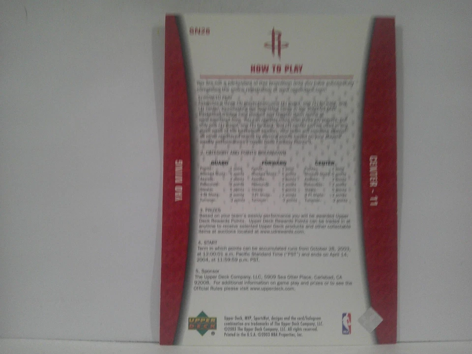 2003-04 Upper Deck MVP Sports Nut Yao Ming HOF - Image 2 of 2