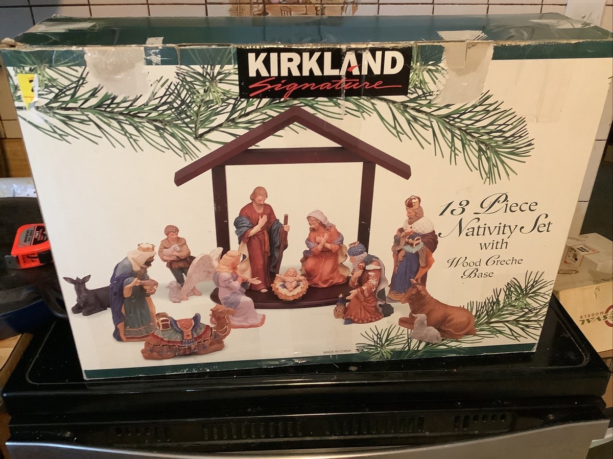 Kirkland Signature Nativity Set 75177 Vintage 13 Pieces With Wood