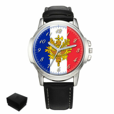 FRANCE FLAG COAT OF ARMS GENTS MENS WRIST WATCH  BEST BIRTHDAY GIFT ENGRAVING
