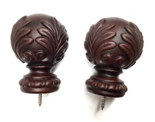 2x Wooden Drapery Curtain Rod Finials Fits 1 3/8” Rod - Screw On - MAHOGANY