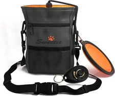 Dog Treat Pouch Bag with Poop Bag Holder & Collapsible Travel Food Storage Water