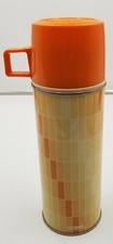 Vintage Thermos with Cap & Cup. Norwich, Conn. made in USA Orange Stopper 722