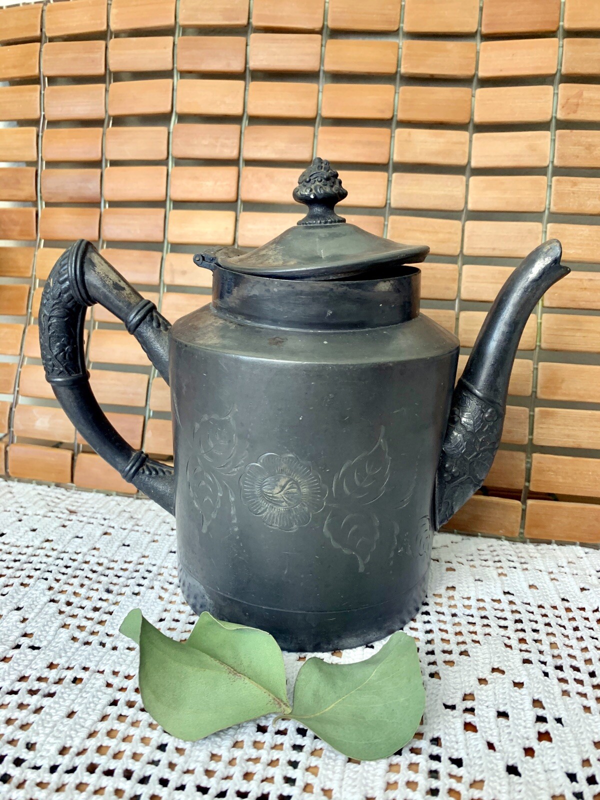 Vintage Antique C. B. Barker co Quadruple plate teapot patina rustic