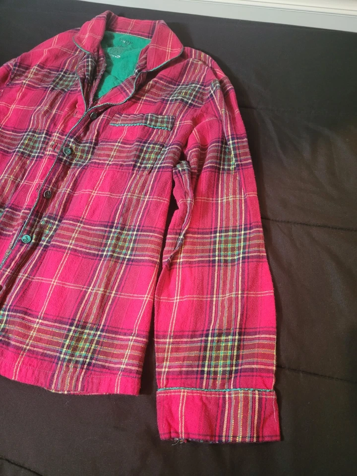 Pijama Gilligan & Omalley para mujer pequeño botón rojo verde camisa a cuadros manga larga Foto 2 de 4