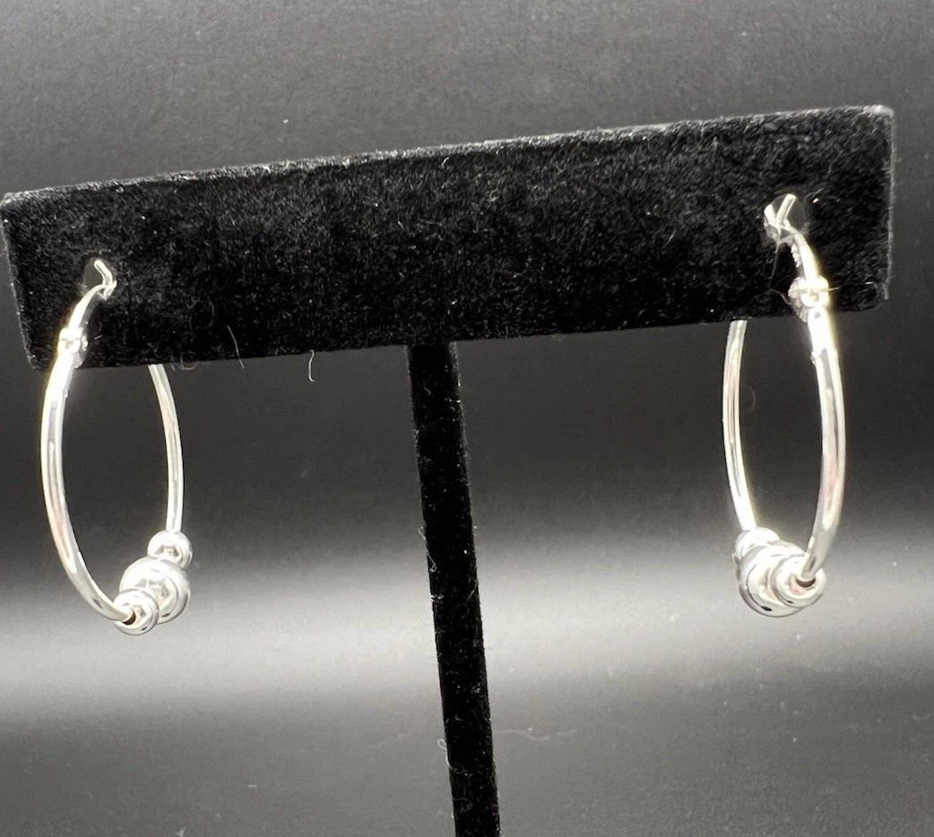 925 Sterling Silver Hoop & Ball 1” Earrings, Y