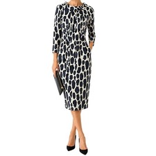 Boden Leopard Print Sheath Dress Womens 6P White Black Animal Boat Neck