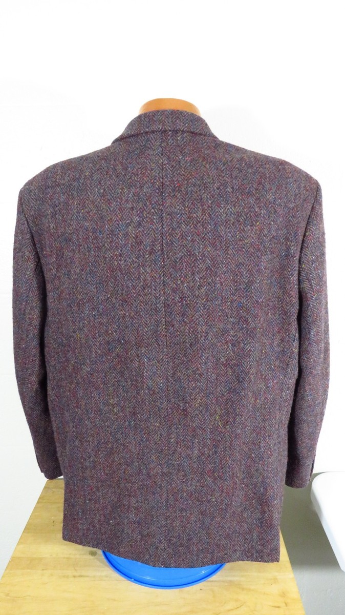 Harris Tweed Men's 44 S Gray Maroon Sport Jacket Herringbone