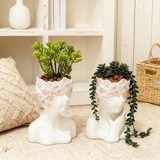 Contenitore compatto per piante in resina con design viso bambina per uso casa ufficio