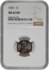 1926 1c Lincoln Wheat Cent NGC Graded MS 62 BN with Purple Toning