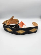 Henry Heller Leather Series, 2" Wide Guitar Strap, Black with Tweed Diamond