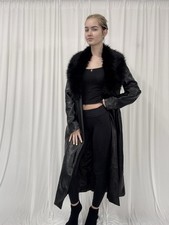 House Of CB Size Small Black Marcel Vegan Leather Long Coat Faux Fur Collar Trim