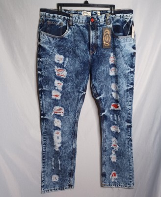 FWRD Jeans Mens 46x33 Blue Straight Leg Acid Wash Distressed Ripped Denim