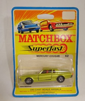 Matchbox Superfast Nr. 62A Mercury Cougar Goldgrünmetallic top in 1969 Blister