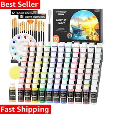 100-Color Acrylic Paint Set + Brushes & Palette - Non-Toxic & Waterproof