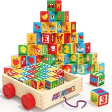 ABC Wooden Building Blocks for Toddlers 1-3, 30 Pcs Alphabet  Number Stackin...