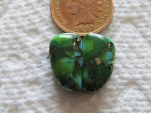 2 Blue Green Turquoise Cabs 11 carats Matching set Cabochons