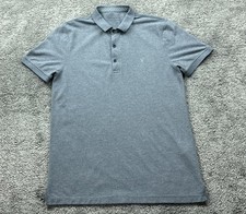 AllSaints Polo Shirt Mens M Gray Cotton Knit Collared Tagless Logo Short Sleeve