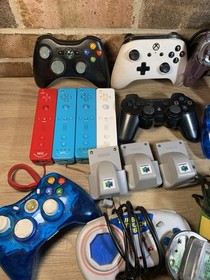 Mixed Lot Of Video Game Controllers & Accessories Untested For Parts Or Repair